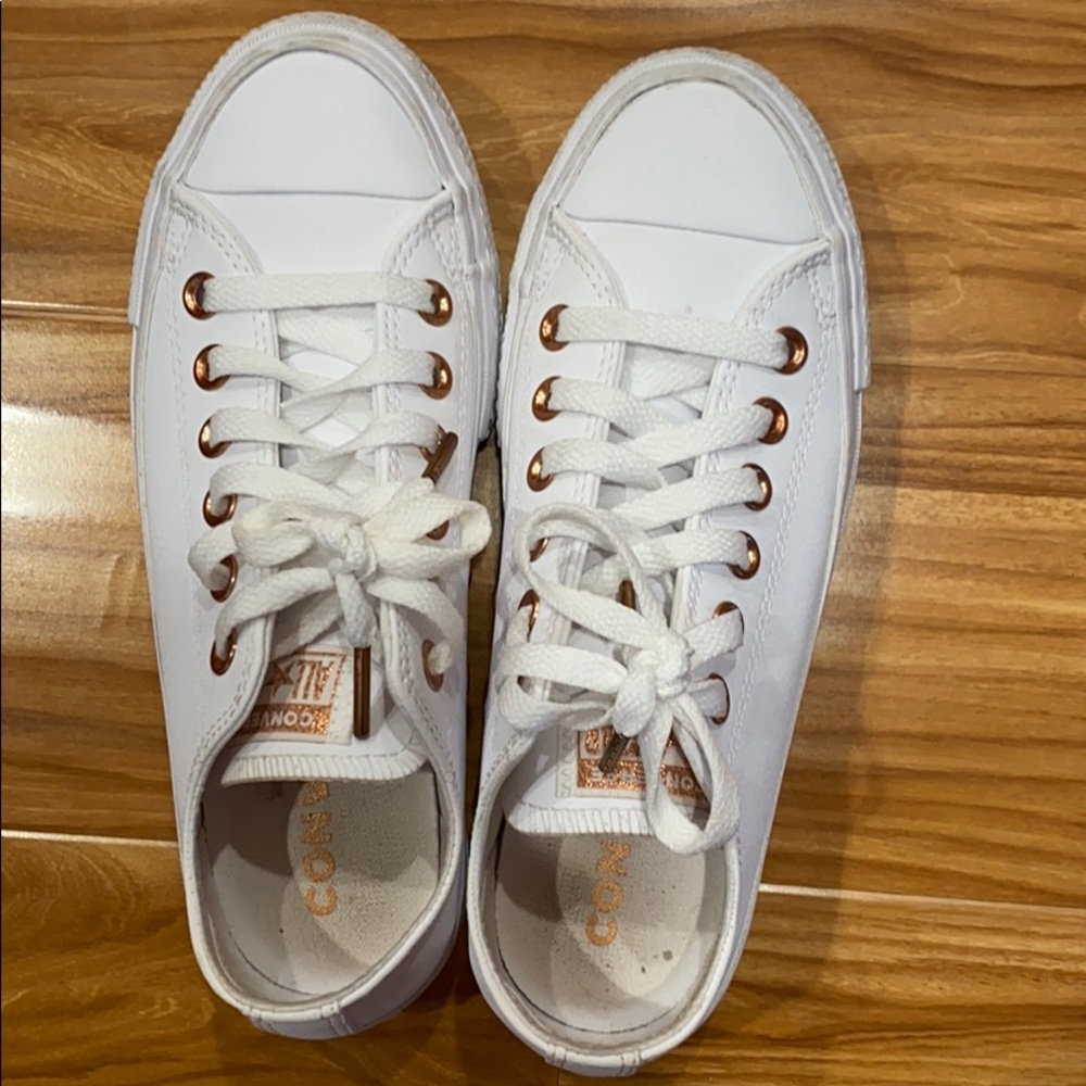 Converse White Sneakers with Rose Gold Eyelets